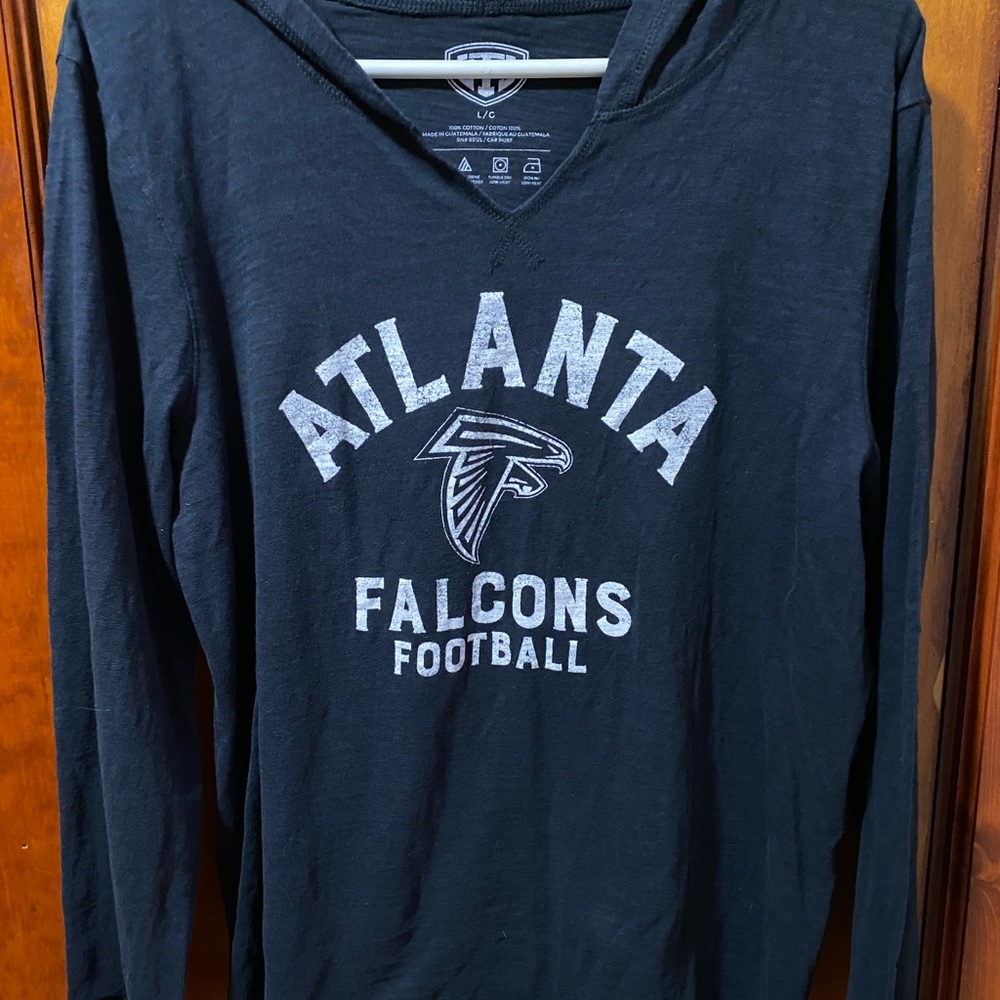 Atlanta Falcons women’s long sleeve t-shirt material with hood.